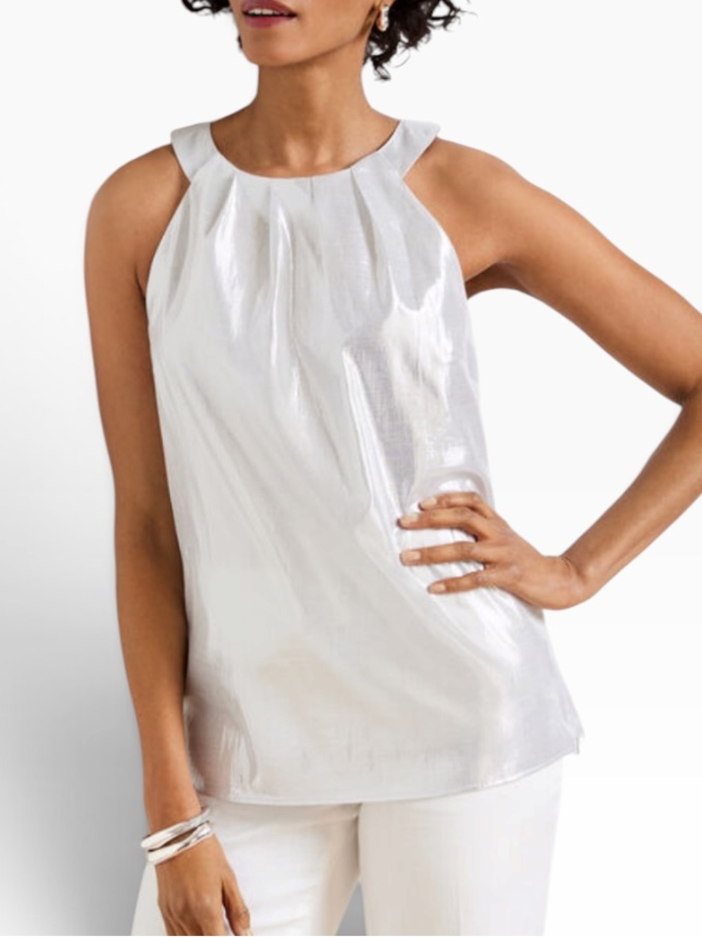 Talbots Sleeveless Silver Shimmer Metallic Halter Top 6P